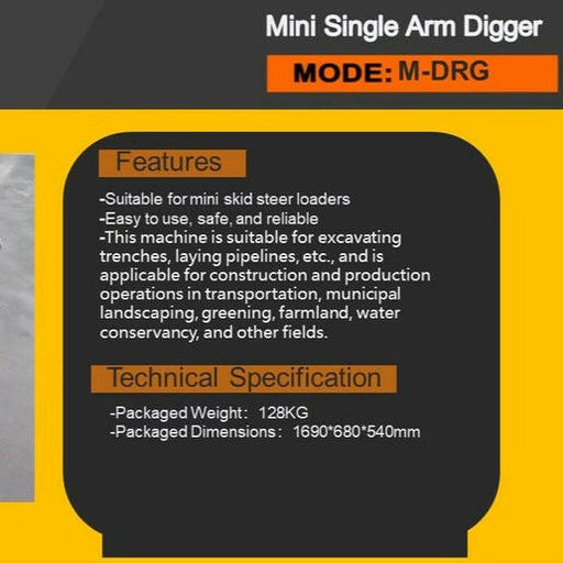 Single Arm Digger Attachment For Mini Skid Steer| AGT-M-DRG.